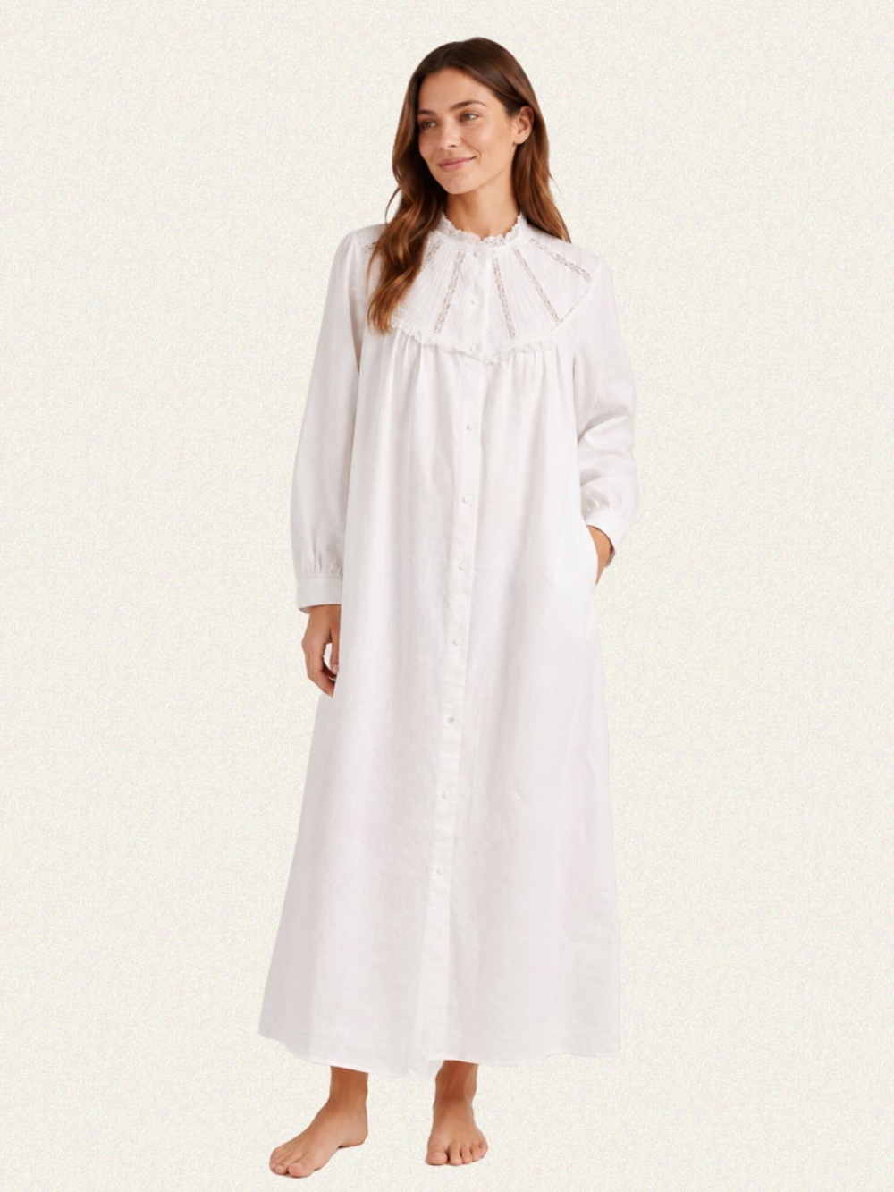 Vintage La Fiorentina 100% Linen Lace Nightgown
